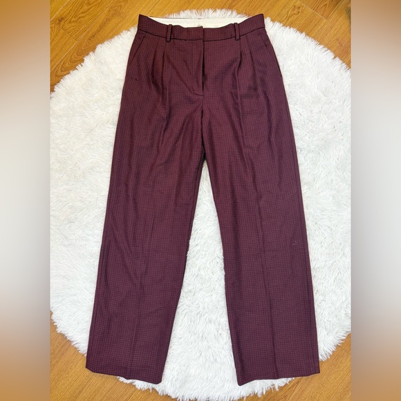 Wilfred Effortless Wool Blend Pants Red Check Size 12 Aritzia #95999 - Picture 2 of 11